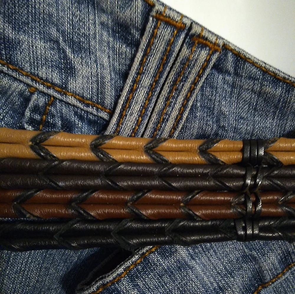 Brighton Multistrand Leather Belt- Tan Brown Black Silver Filigree Buckle sz. 34